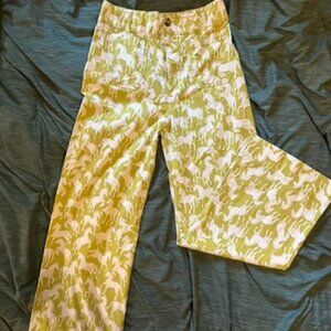 Anthropologie Maeve Wide Leg Colette Pant - Green + White Horse Print